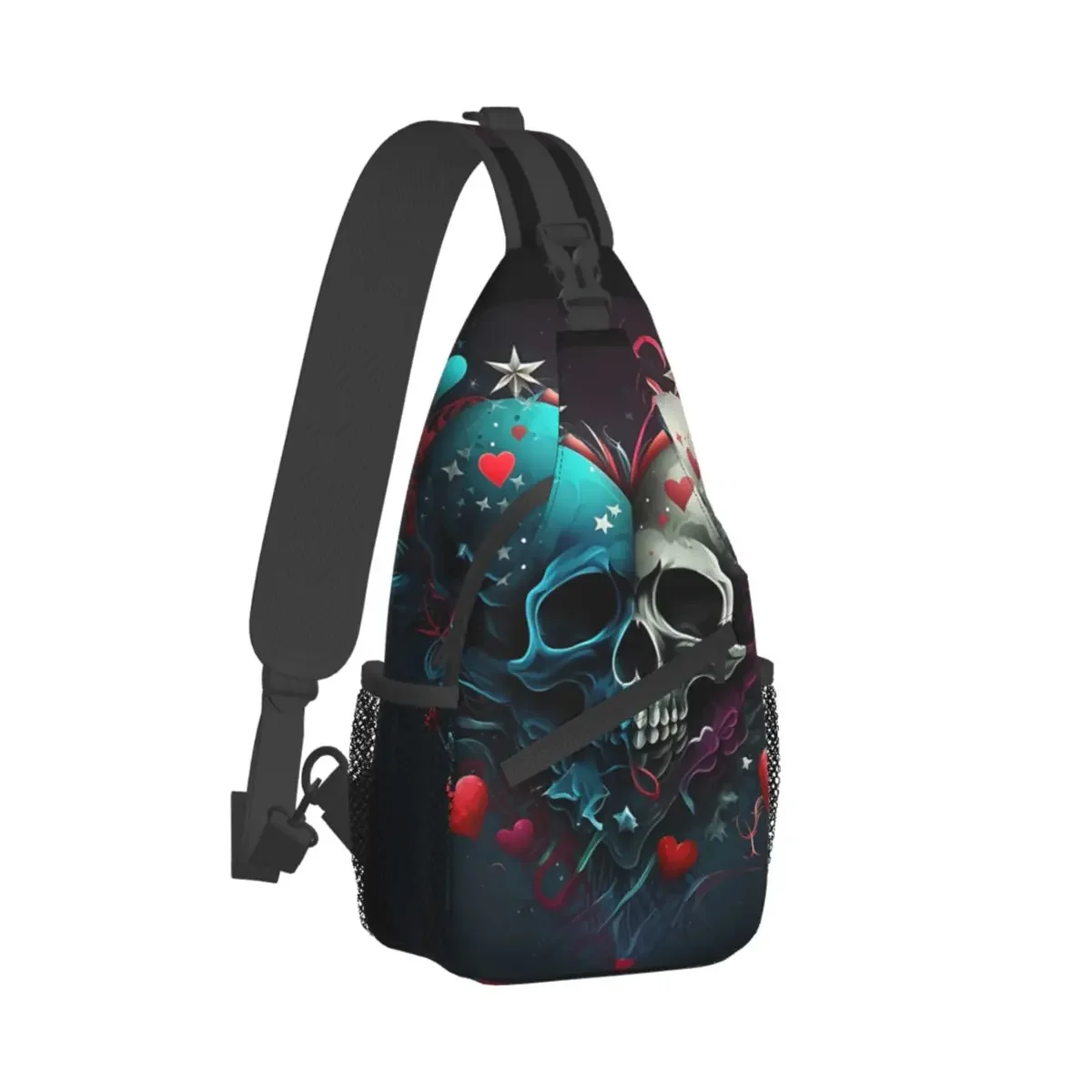 Graffiti Style Art Crossbody Bag Sports Skull And Heart Design Chest Bag Unisex Women Man Fashion Shoulder Backpacks Travel