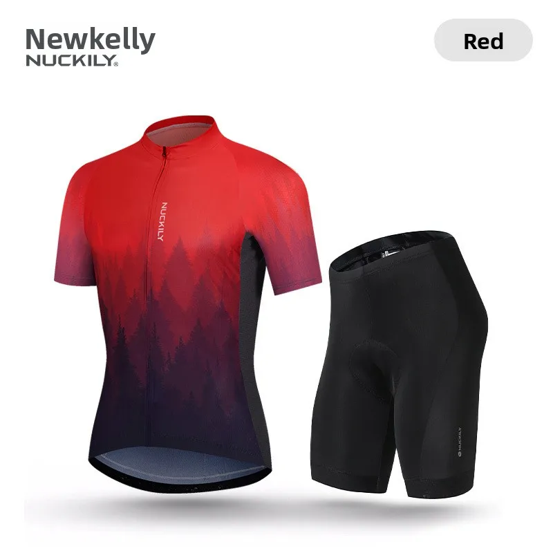 NUCKILY Men's Cycling Jersey Set, Breathable Quick Dry UV Protection Jersey + Gel Pad Shorts for Road MTB Riding