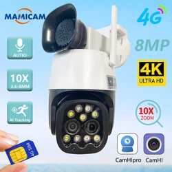 Camhipro-Caméra de permission Extérieure IP PTZ HD 4MP/8MP, Dispositif de Sécurité Sans Fil avec Wifi/Carte SIM 4G, Objectif pour Touriste, 3.6mm-8mm, Suivi existent