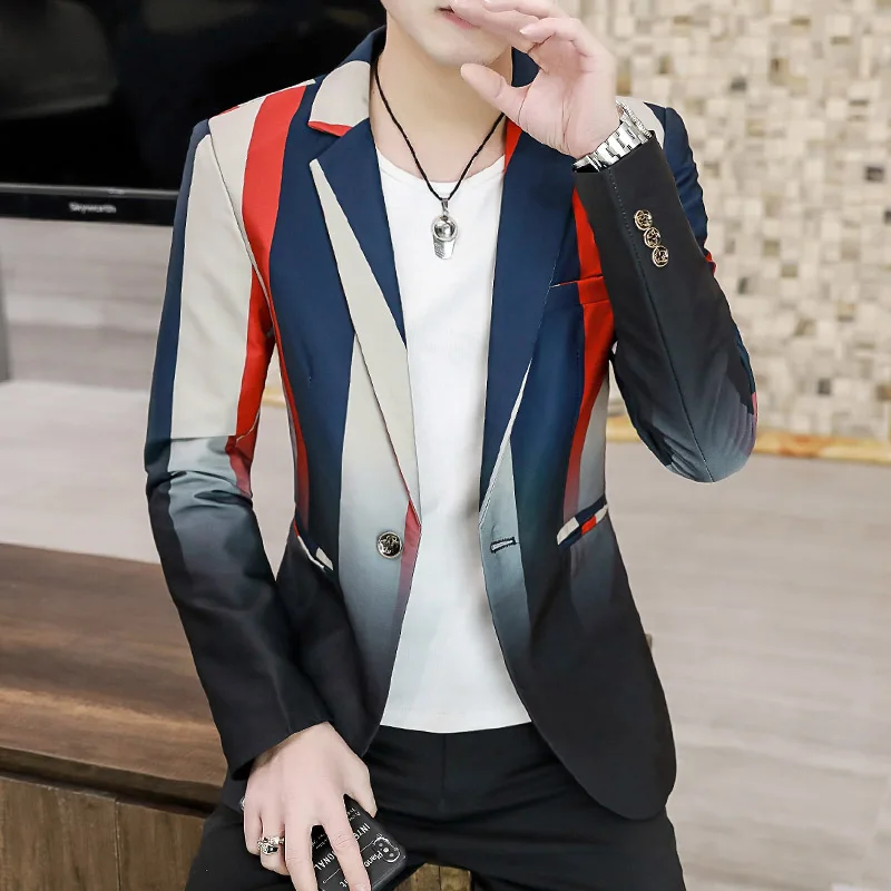 Blazer Men's Fashion Business Gentleman Slim-fit Stripes British Style Outdoor Performance Trend Wedding Banquet Casual Blazer