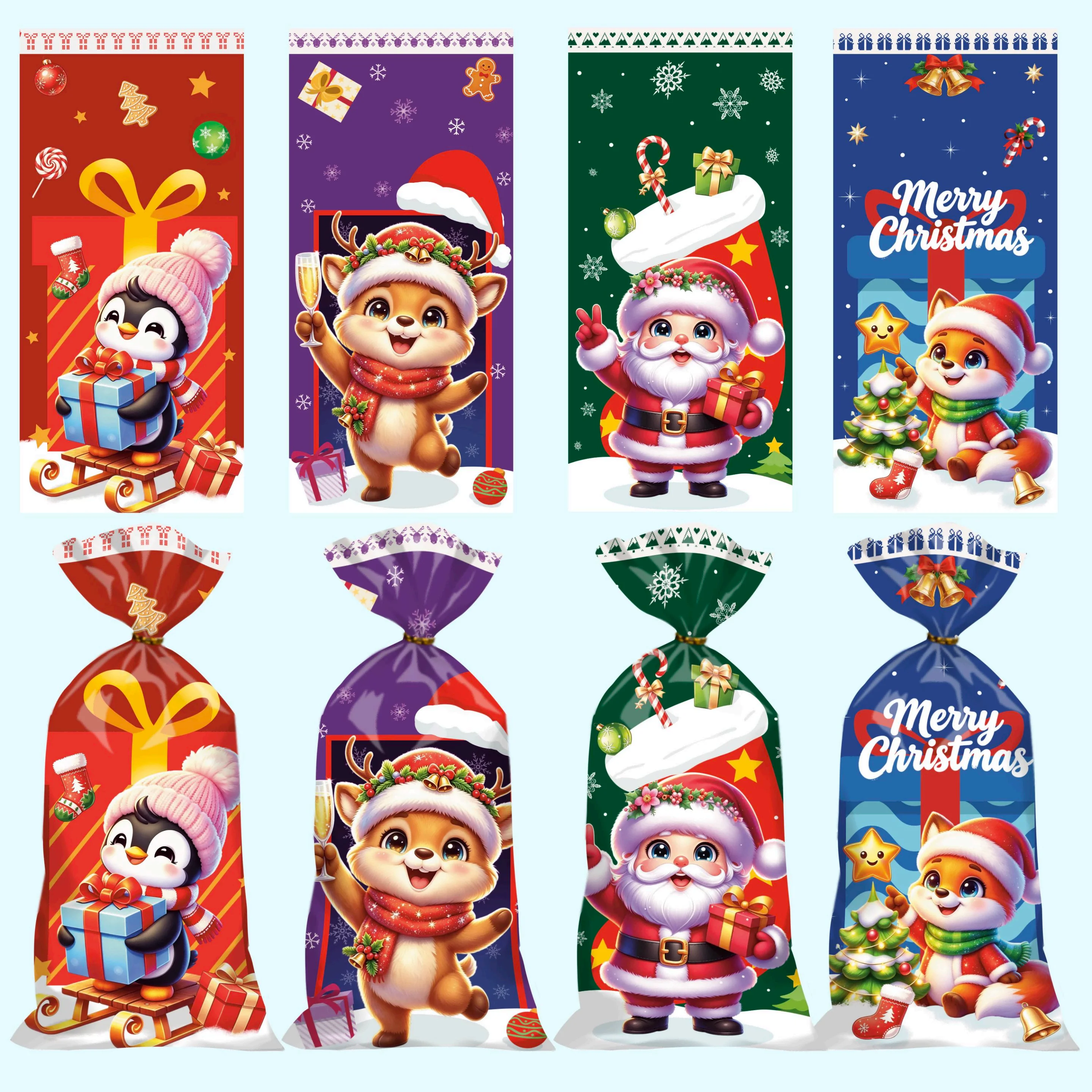 50 Pieces Christmas Gift Bags, Christmas Themed Party Gift Bags, Plastic Opp Packaging Bags, Christmas Party Decorations