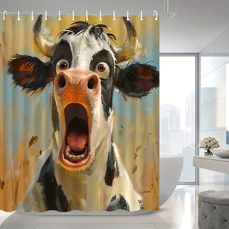 

1 шт. интересная занавеска для душа с принтом коровы, подходит для украшения домашней ванной комнаты, водонепроницаемая, полиэстер