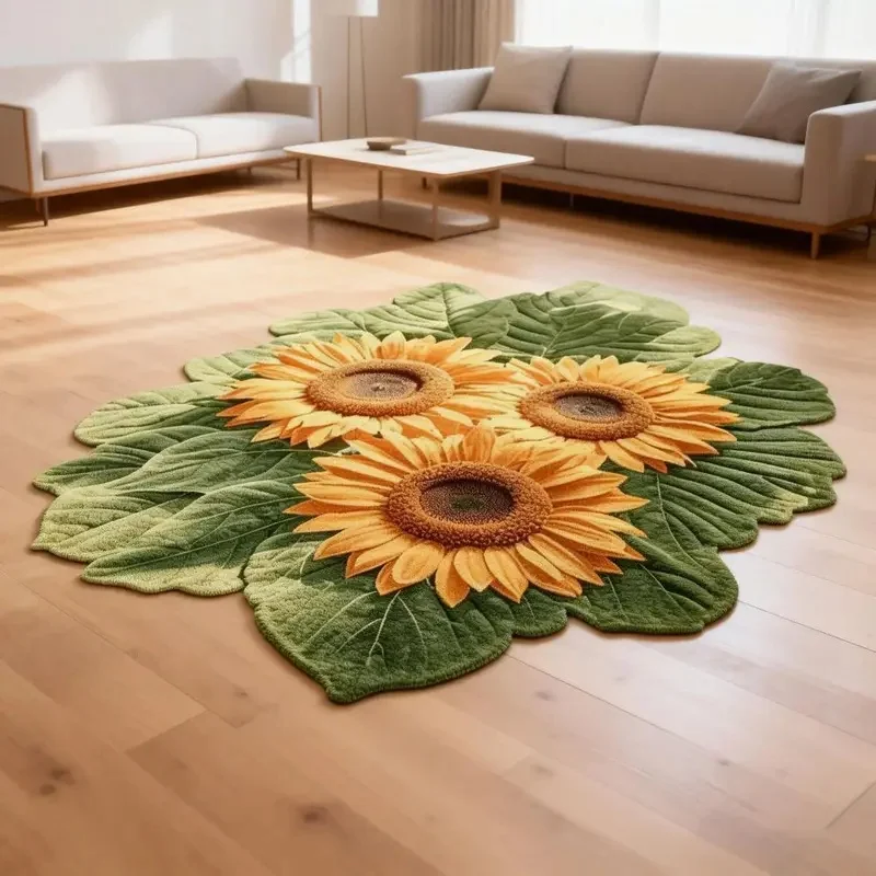 VIKAMA Special-Shaped Sunflower Bath Mat Non-Slip Soft Absorbent Quick Dry Floor Rug for Bathroom Entryway