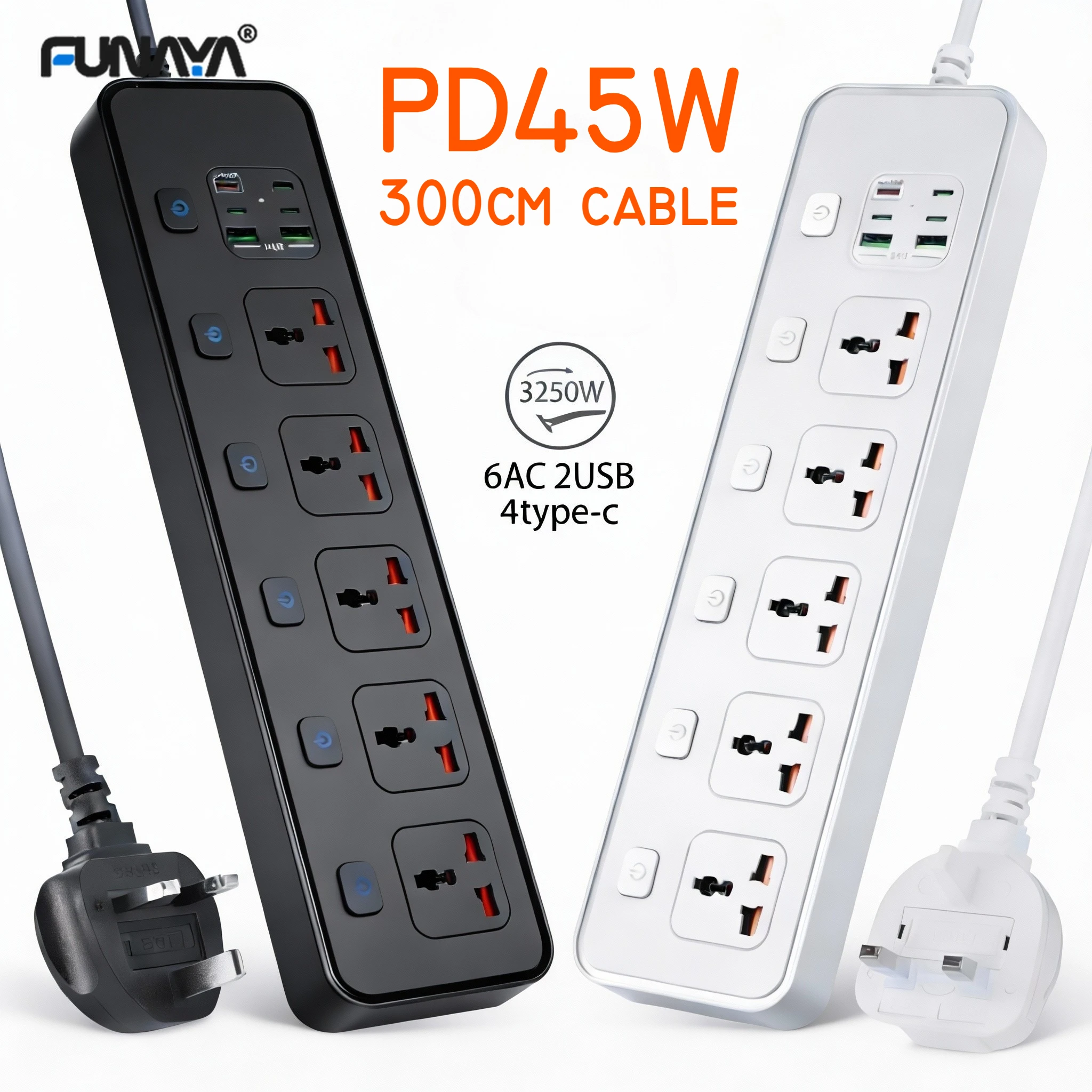 

Универсальная розетка для удлинителя с USB Type-c, сингапурский кабель PD45W, 300 см, британская вилка SG MY MK для домашнего электрического удлинителя