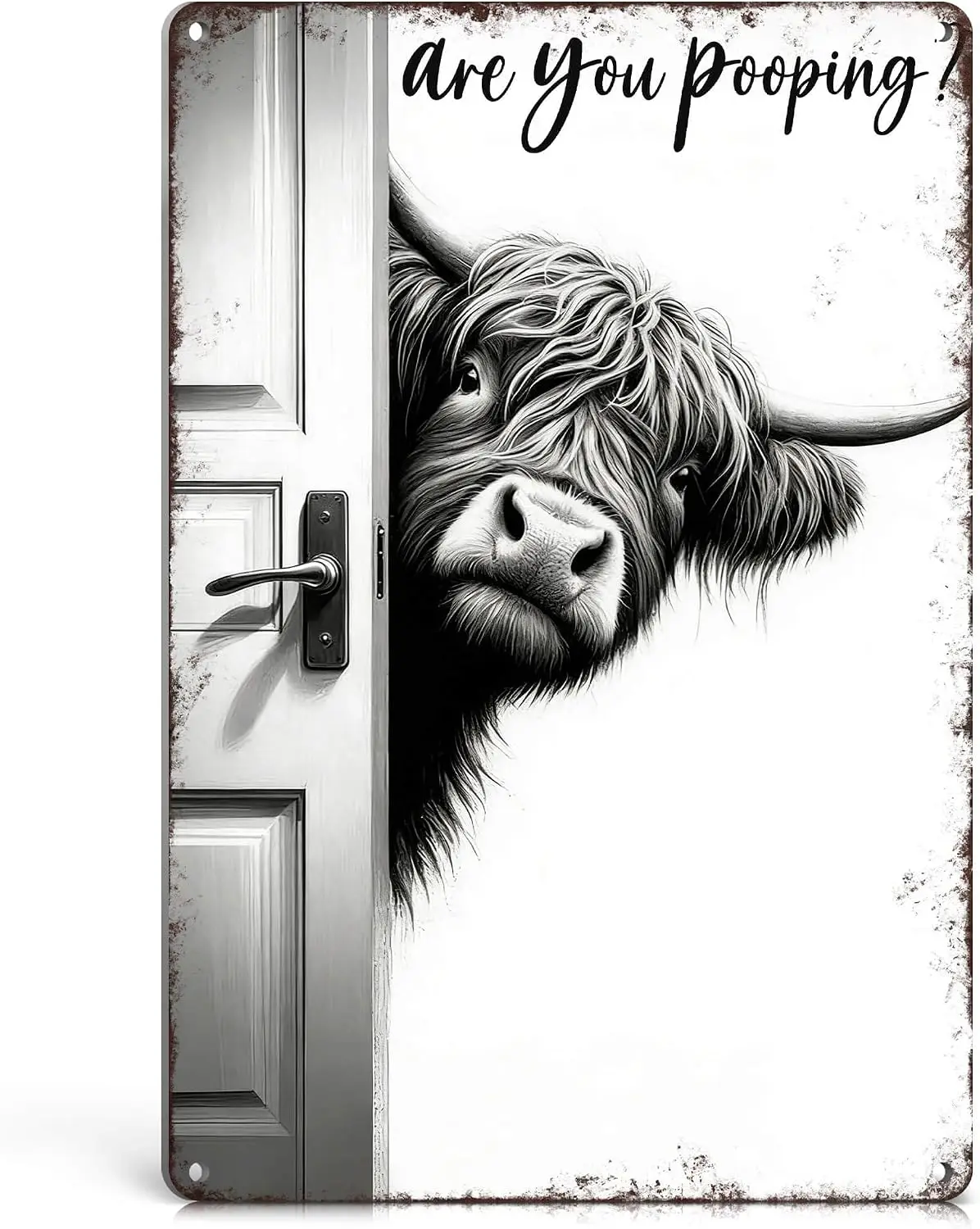 Vintage Highland Cow Decor Metal Signs - Highland Cow Gifts Are You Pooping? Funny Bathroom Wall Art for Scottish Highland Cow L