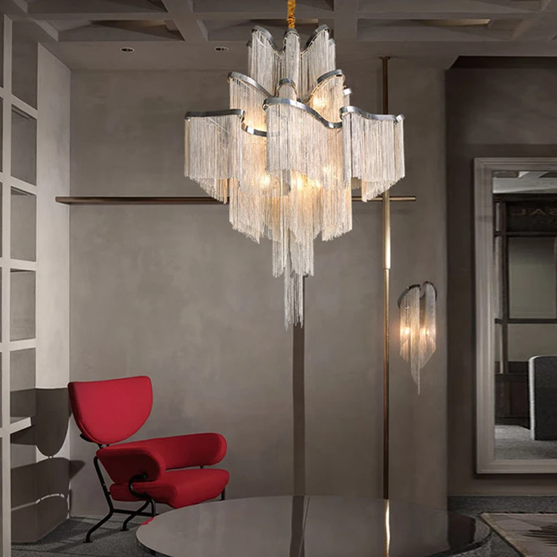 

Modern Gold Tassels Chain Aluminum Ceiling Chandelier Lighting, Living Room Bedroom Kitchen Villa Atmospheric Decor decoration
