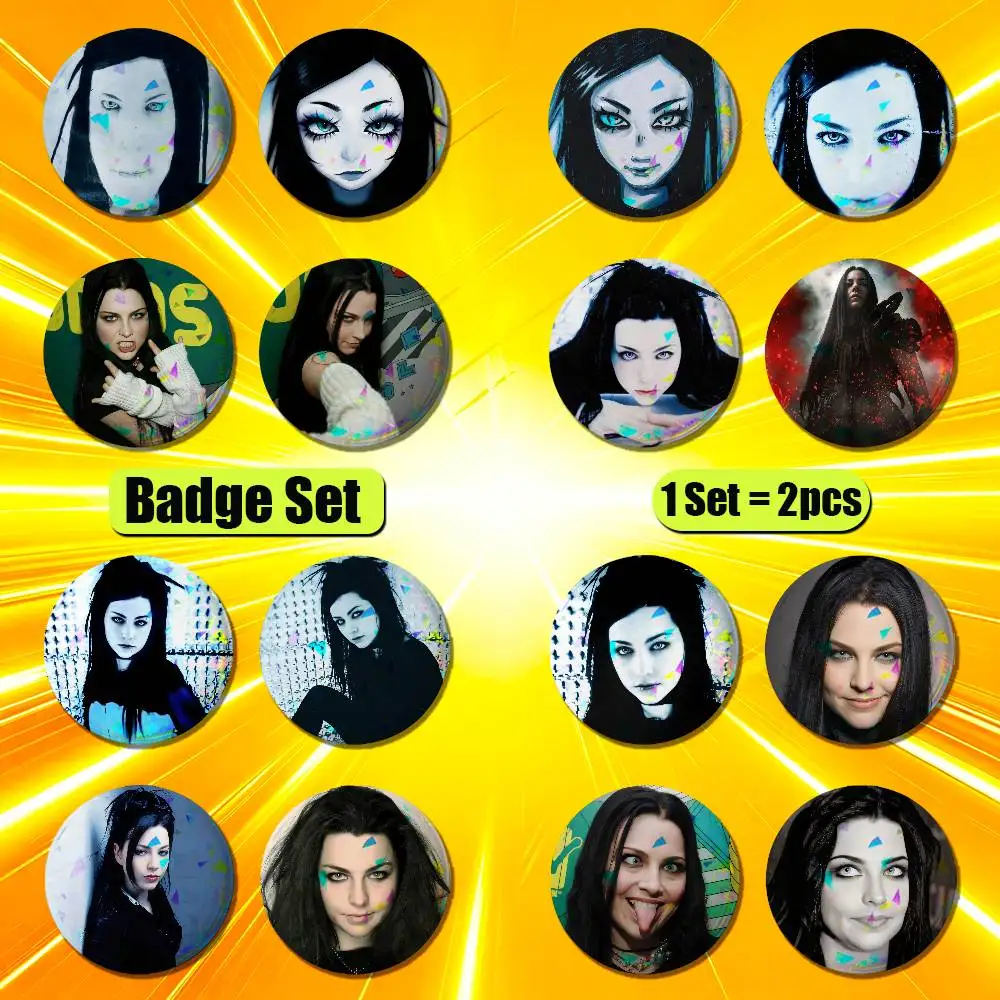 For Sanctuary Fallen Amy Lee Evanescence Enamel Pin Badge Set 2PCS Round Metal Button Brooch Backpack Ita Bag Pins Custom