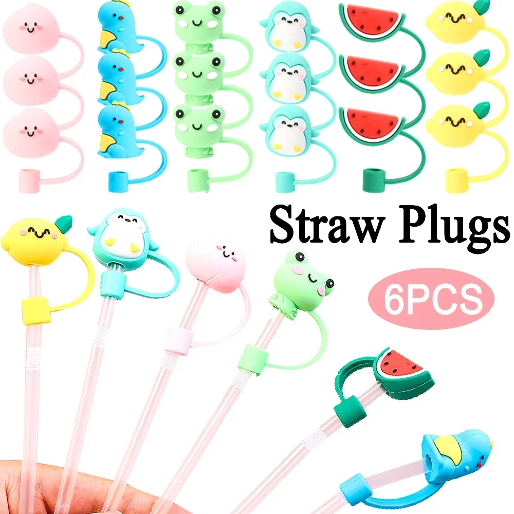 Lots Silicone Straw Plug Peach Penguin Frog Dinosaur Watermelon Pattern Tips Dust Cap Splash Proof Cup Accessories Straw Stopper