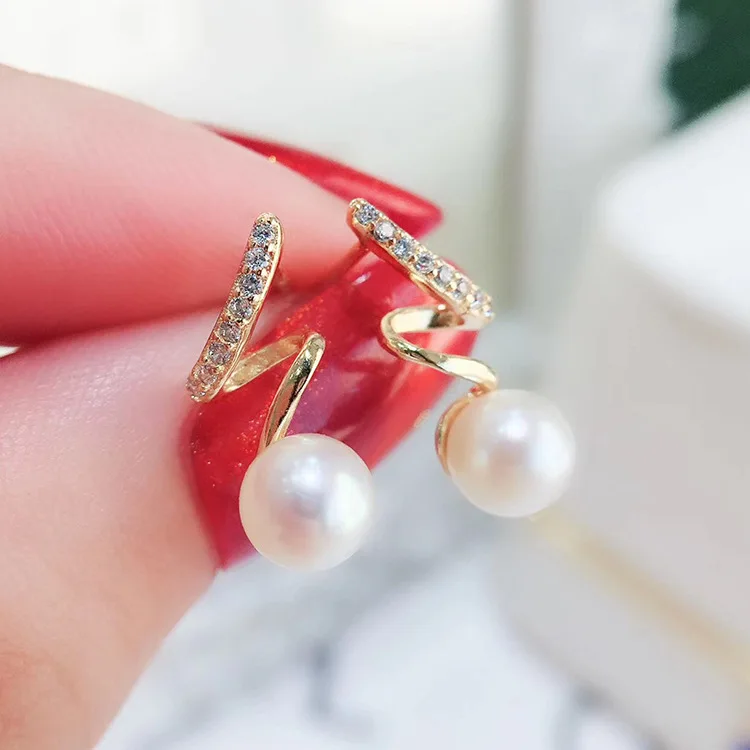 Trendy Imitation Pearl Dangle Earrings for Women Irregular Geometry Twist Metal Crystal Drop Earrings Party Sweet Jewelry Gift