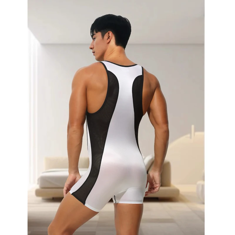 

Мужской цельный костюм, сексуальное формирующее боди, жилет с высоким эластичным ремнем, боксер, фитнес, спортивный борцовский костюм, компрессионная рубашка