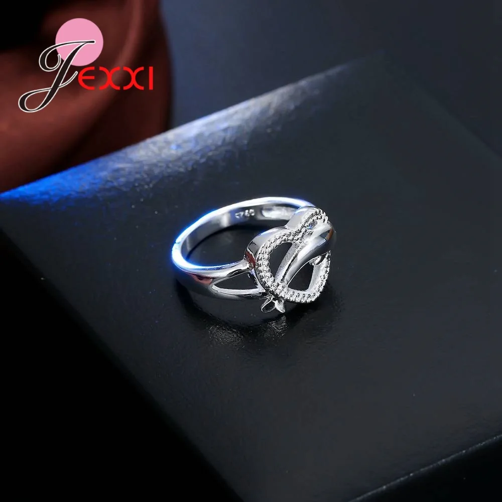 클리어 100% 925 스털링 실버 돌고래 할로우 하트, 절묘한 디자인, 액티브 여성 소녀 쥬얼리 액세서리 반지