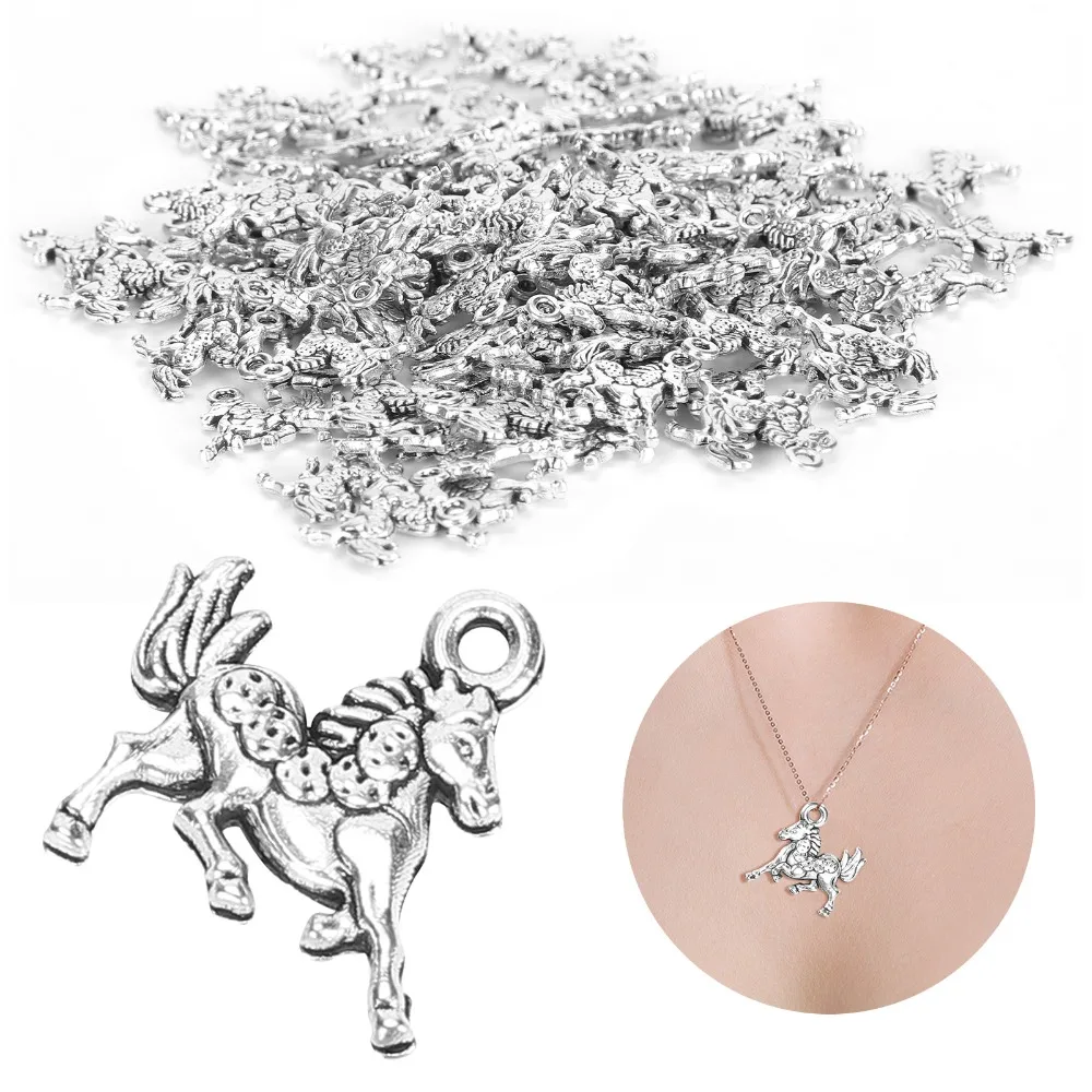100pcs Jewelry Accessories Silver Horse Pendant Perforated Vintage Alloy Pendant DIY Jewelry Supplies Earring Making