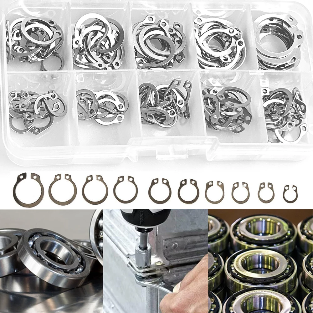 

100 Pcs Retaining Ring Set Internal Snap Rings Kits Stainless Steel External Circlip Snap 10 Sizes for Grooved Shafts Pins Studs