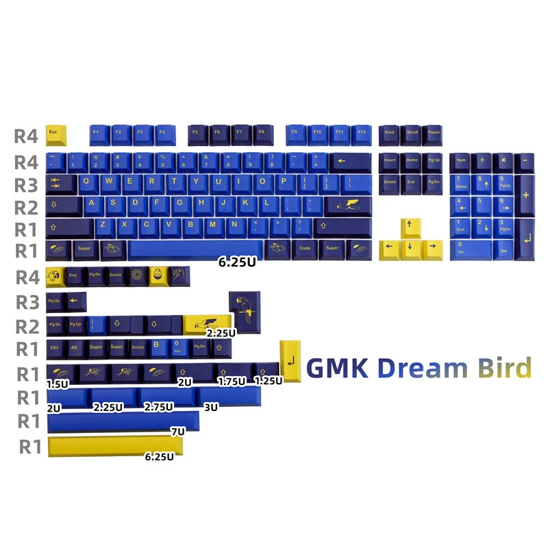 GMK Dream Bird Keycaps PBT Dye Subbed Key Caps Cherry Profile Keycap With 2.25U 2.75U 3U 7U Spacebar ISO Enter