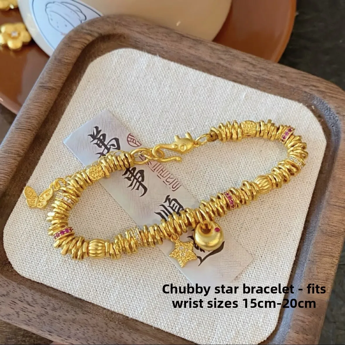 24k Gold Plated Chinese Style Lucky Fortune Abacus Bead Bracelet With Little Blessing Pendant Star Charm Auspicious Jewelry For