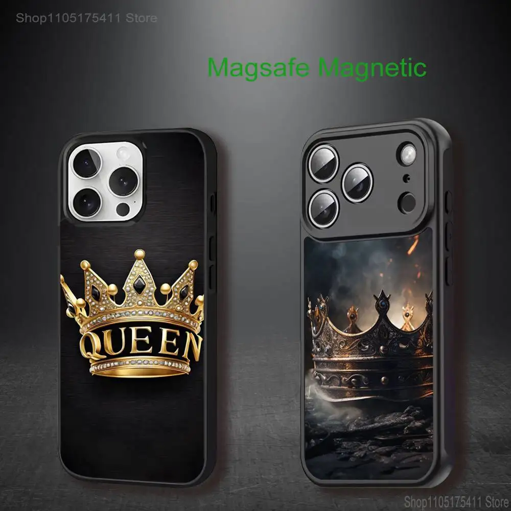 حافظة هاتف KING Q-Queen Crown لهاتف iPhone 17,16,15,14,13,12,11,Pro,Max,Plus,Mini,SE4,E شحن لاسلكي Magsafe مغناطيسي