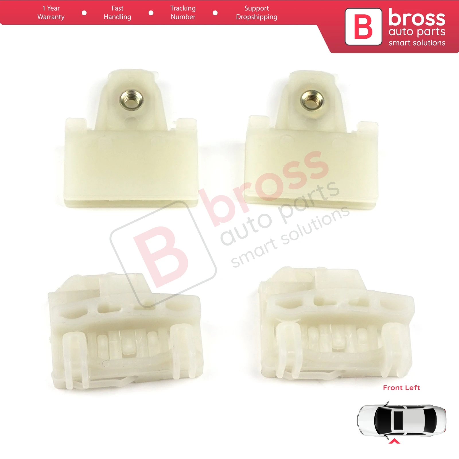 BWR46+BWR5022 Window Regulator Slider Sash Clips Front Left for Pontiac Grand Am Sunfire Alero Cutlass 6 Cavalier Malibu 1350126