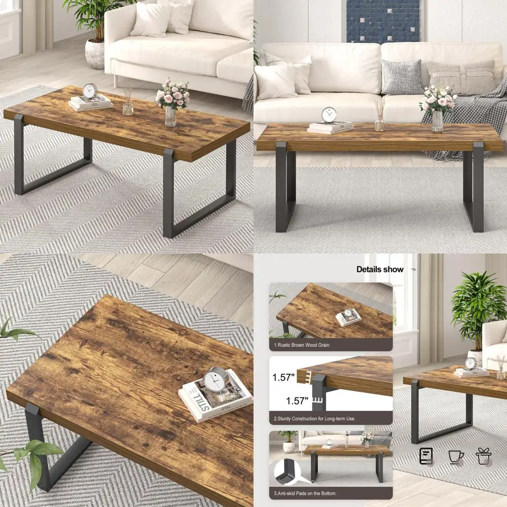 

Коричневый журнальный столик из дерева и металла в индустриальном стиле для гостиной и домашнего офиса