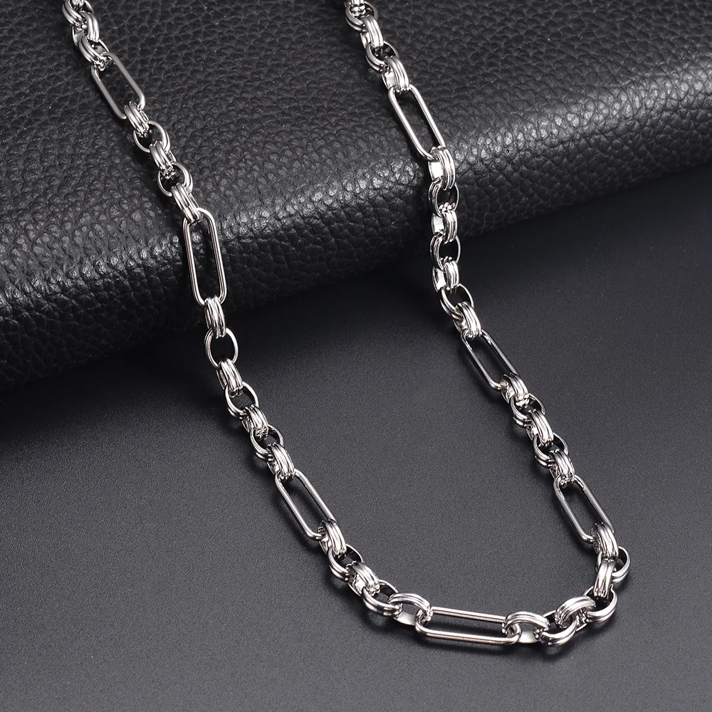 Großhandel 1m/Stück Breite 7mm Schwere Handgefertigte Gliederketten für Männer Edelstahl Hip-Hop-Kette Damen Halskette Punk-Schmuck – Detail 3