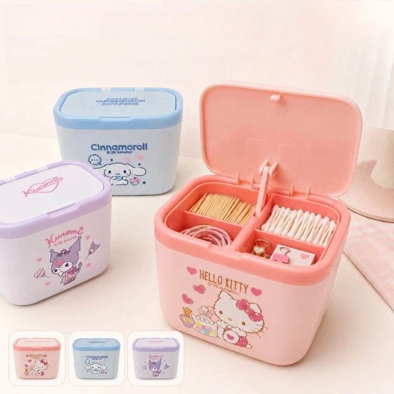 

Sanrio Data Cable Desktop Storage Box Compartment Design Lid Dustproof Moisture-proof Organizer for Earphone Cables Small Items
