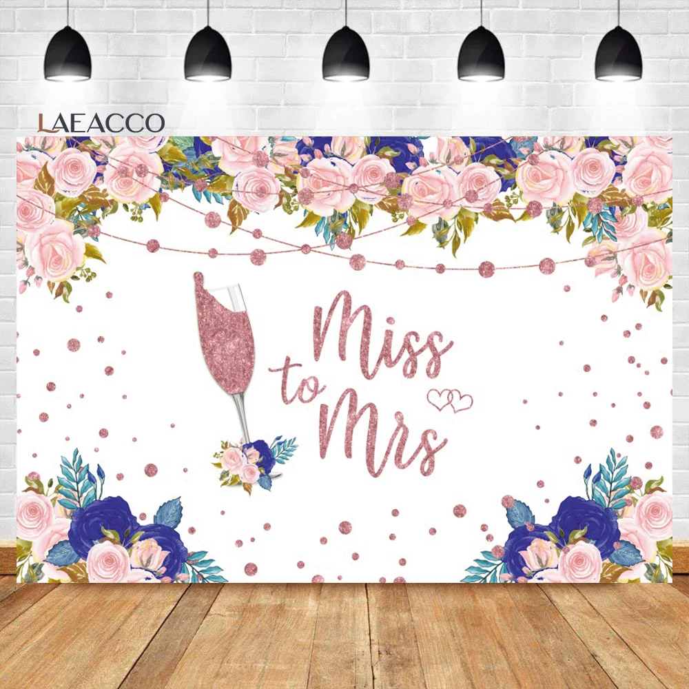 

Laeacco Miss to Mrs Photo Backdrop Bridal Shower Chic Pink Flowers Bride to Be Engagement Couple Portrait Photography Background