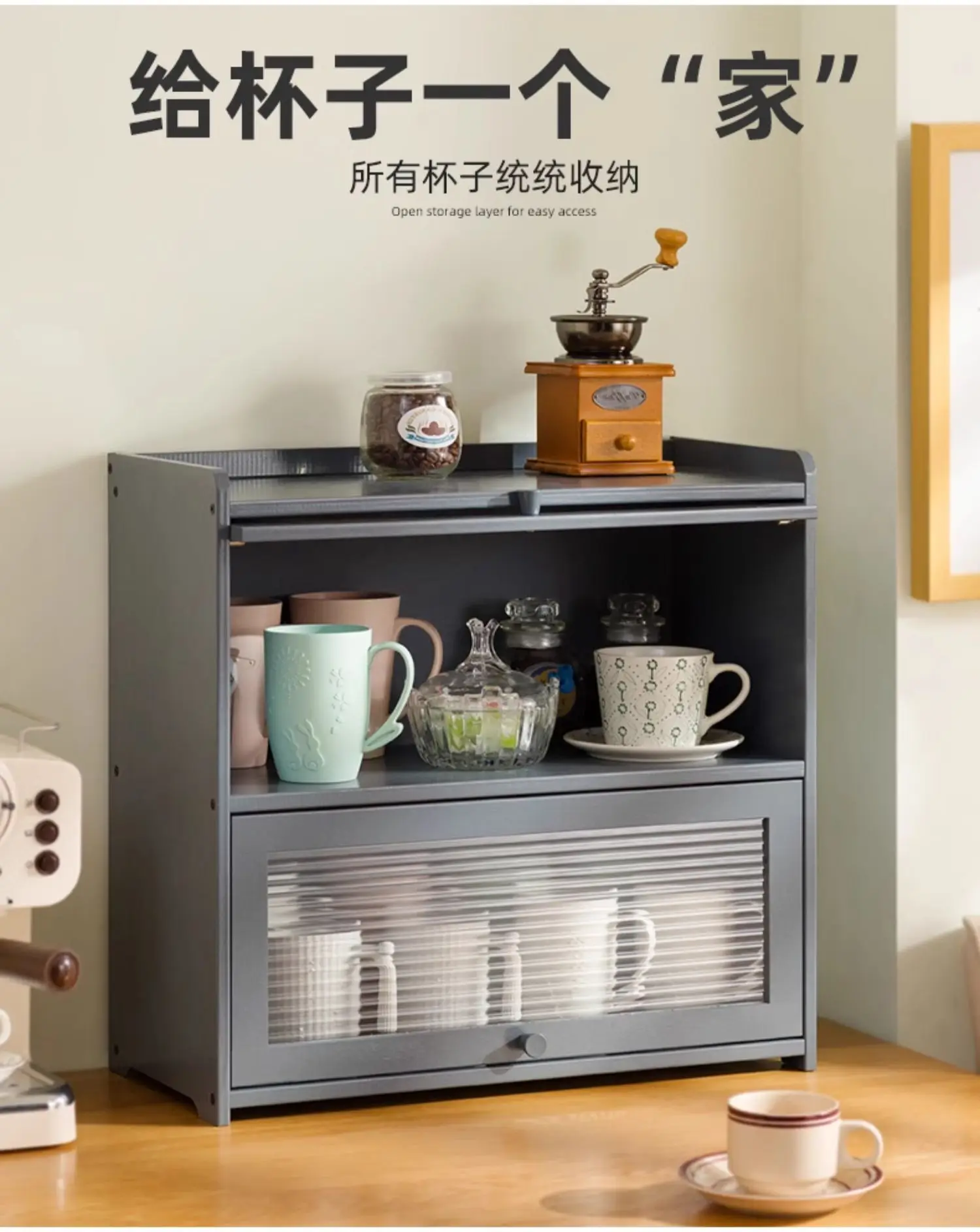 Natural Bamboo Storage Cabinets Dustproof Acrylic Doors Cup Holder Tea Set Display Kitchen Organizer Dining Room