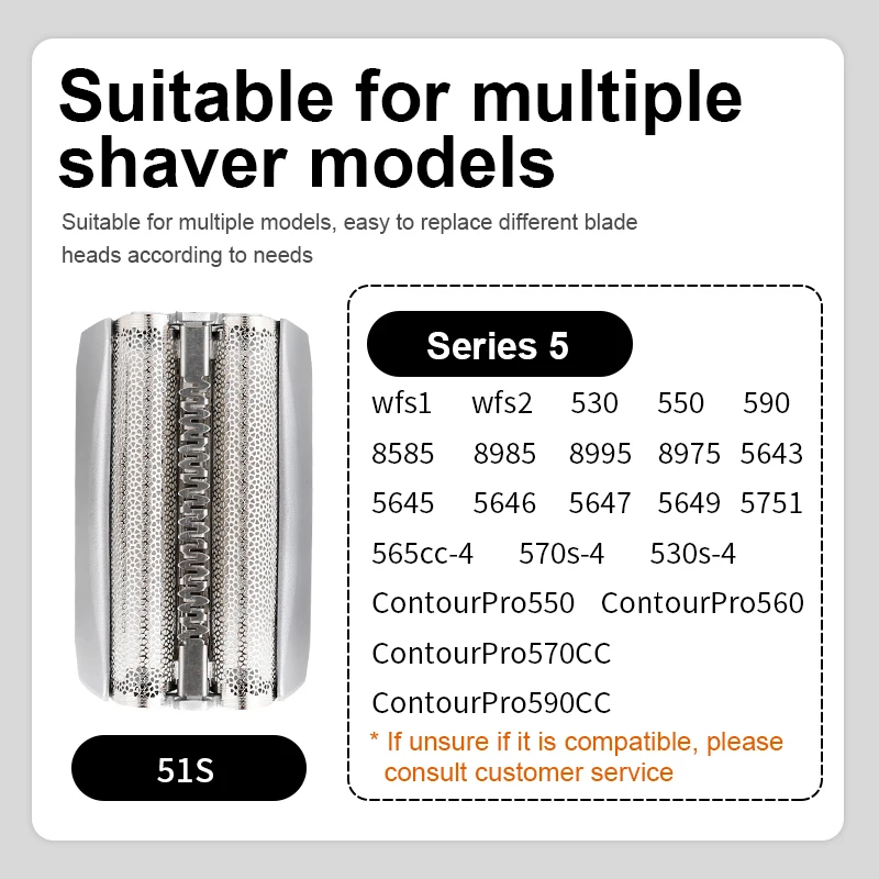 2 шт. сменной сетки и ножа 51S для бритвы Braun Series 5, моделей wfs1, wfs2, 530, 550, 590, 8585, 8985, 8995, 8585, 8985S.