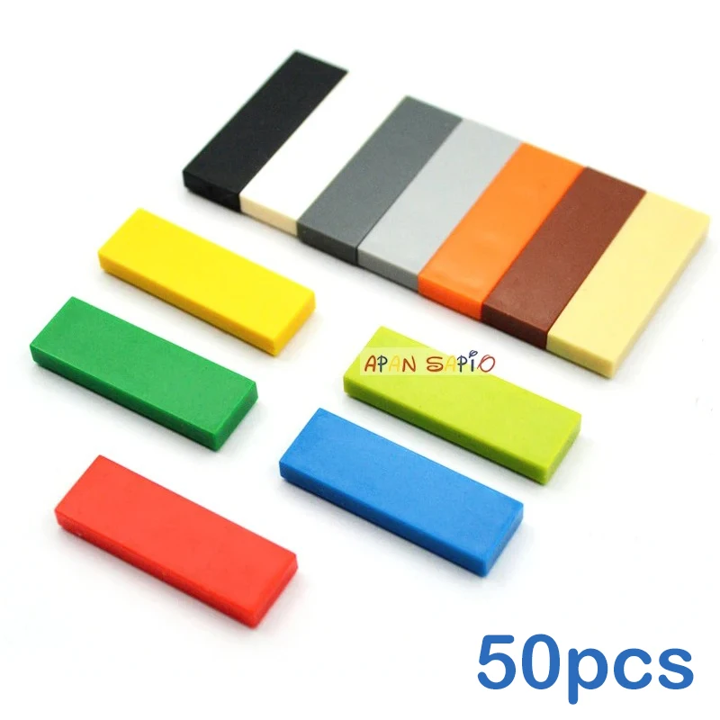 50pcs DIY Building Blocks Thin Smooth 1x3 Dots Figure Educational Creative Toys for Children Size Compatible With 63864 Bricks