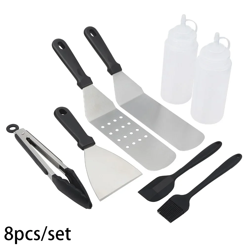 8PCS/set BBQ Tools Set Barbecue Grilling Utensil Accessories Stainless Steel Honey Shovel Scraper Food Clip