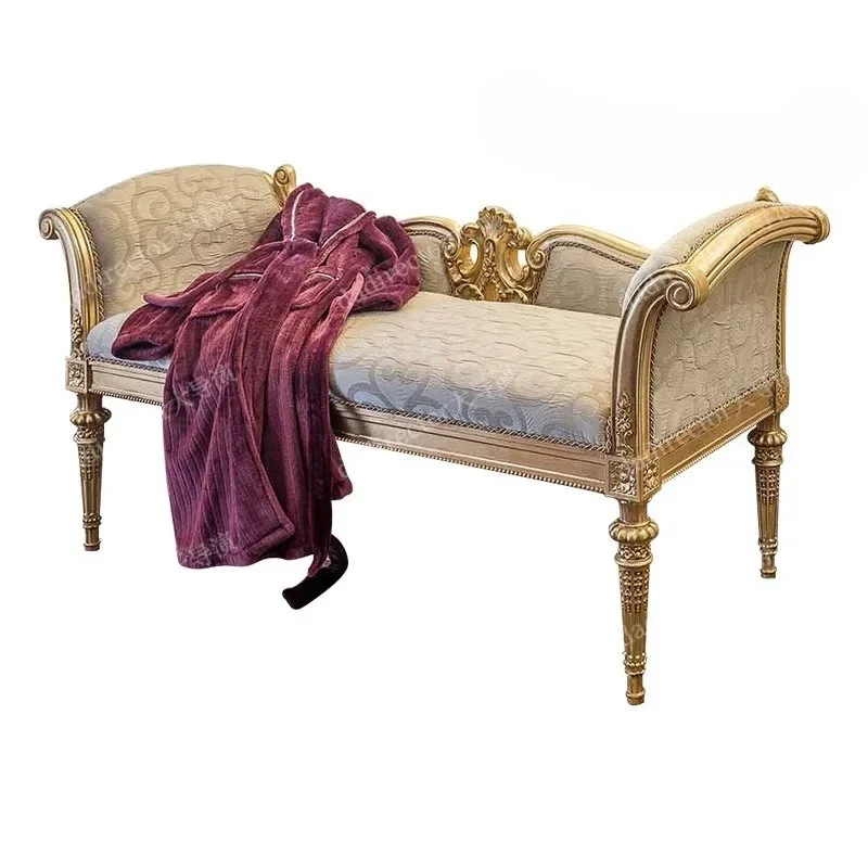 

European court premium solid wood carving flower bedside stool bedroom fabric changing stool