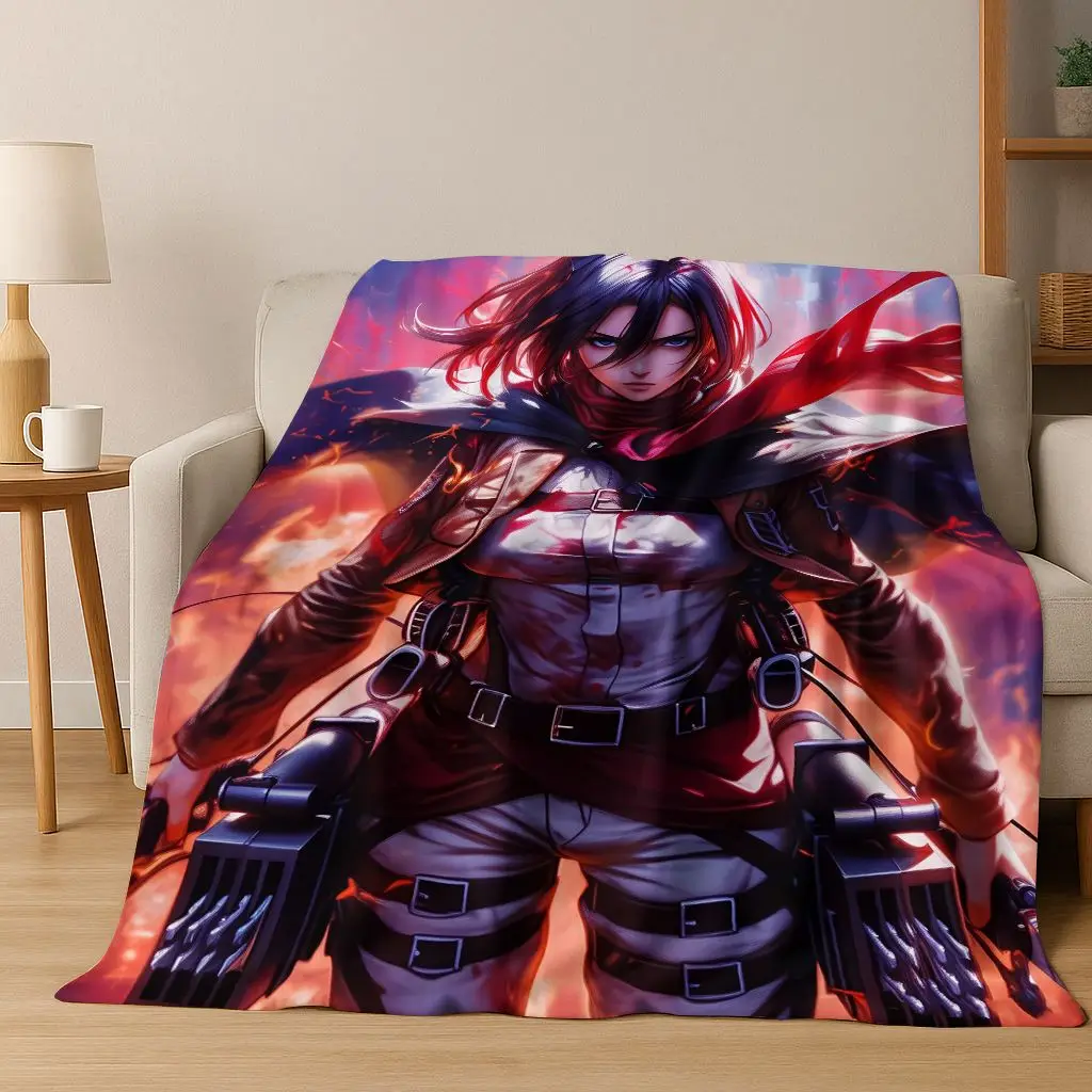 Anime Attack on Titan Eren Mikasa Cartoon Flannel Blanket,Warm and Cozy Soft Throw Blanket for Home Bedroom Bed Sofa Cover Kids