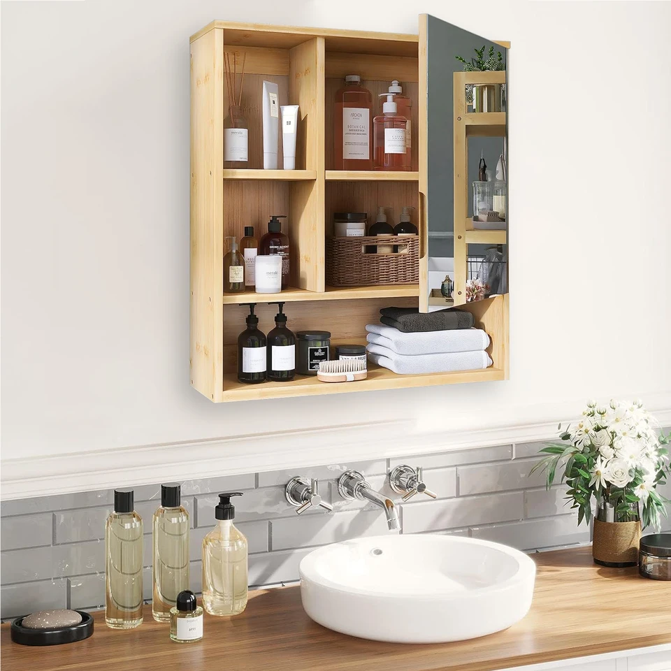Natural Bamboo Wall Medicine Cabinet with Mirror