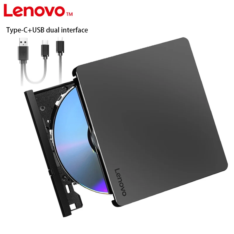 External Cd Lenovo Db85 Mobile Optical Drive External Cd Dvd Driver USB 2.0 Ultra-Thin External Cd Driver Dvd-Rom Burner Driver Usb+Type-C Dual Interface for Desktop Computers