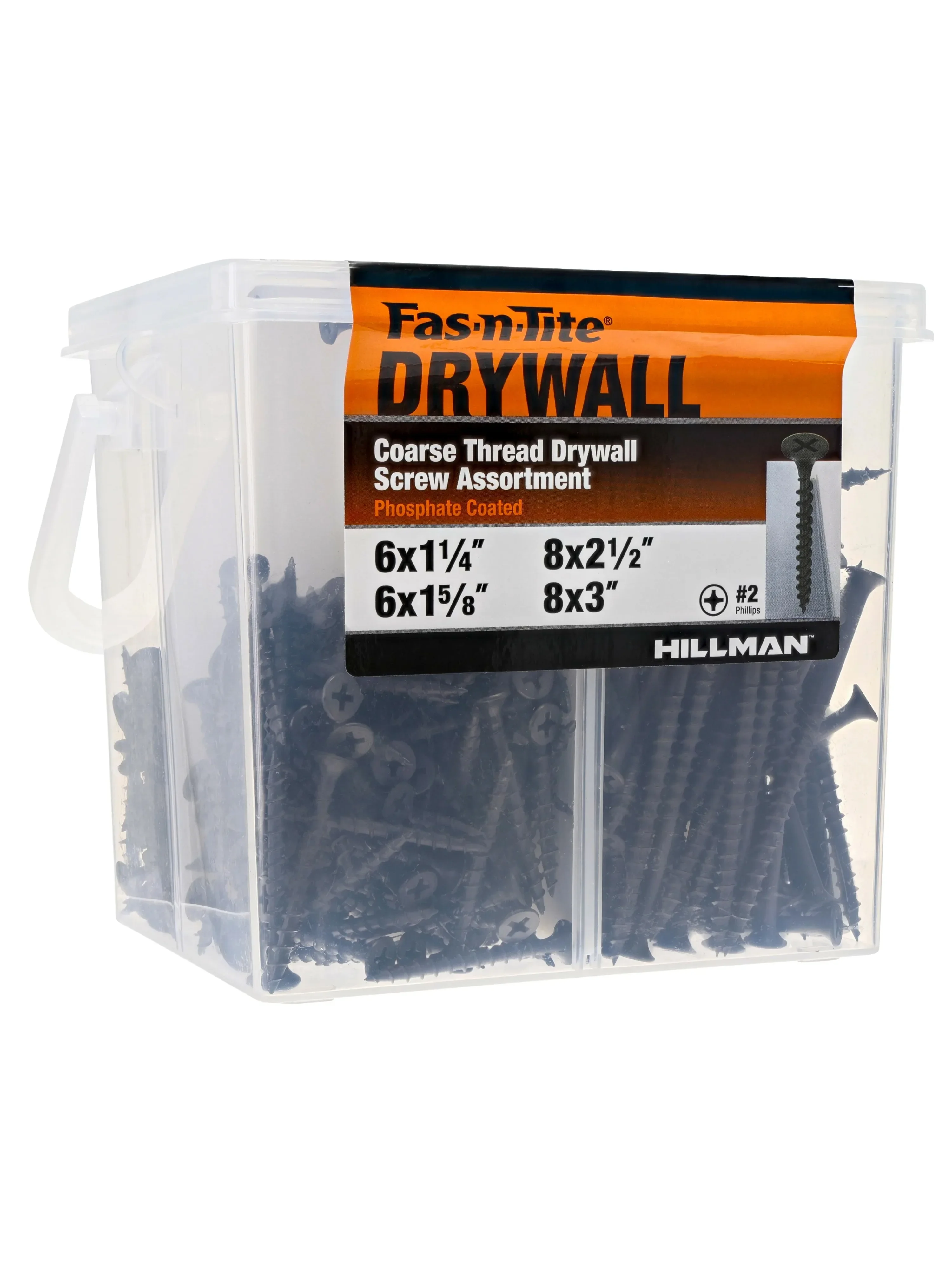 

Hillman Fas-n-Tite Coarse Thread Drywall Screw Assortment, 4 Size Variety, Black Phosphate Coated, 420 Pieces