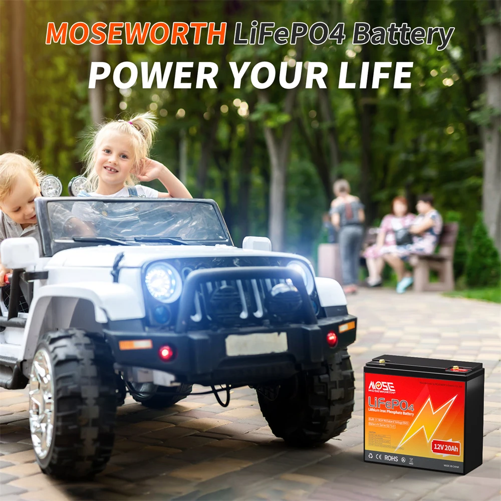 MOSEWORTH 12V 20Ah Lithium LiFePO4 Tiefzyklusbatterie mit BMS Lithium-Eisenphosphat Wiederaufladbare Batterie für Solarleuchten und Camping – Detail 1
