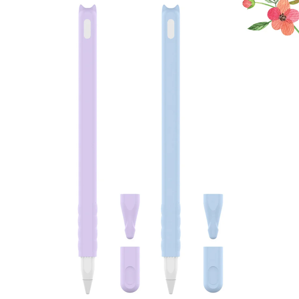 

2pcs Cat Head Design Silicone Pen Cover For 2Nd Gen Pencil Purple Sky-Blue Silica Gel Case For Pencil Touch Pen Accessory