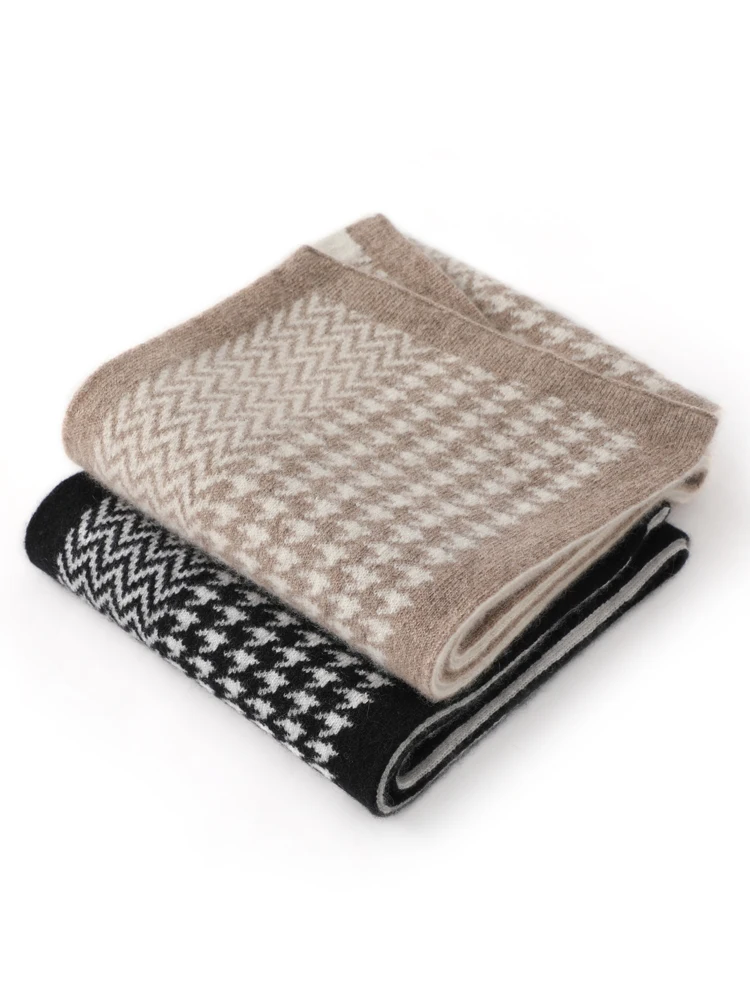 Immagine 6: TLOML Sciarpa da donna in cashmere 100% Autunno Inverno Mille uccelli Griglia Scialle lungo Stile casual Morbida calda Comoda Sciarpa classica chic