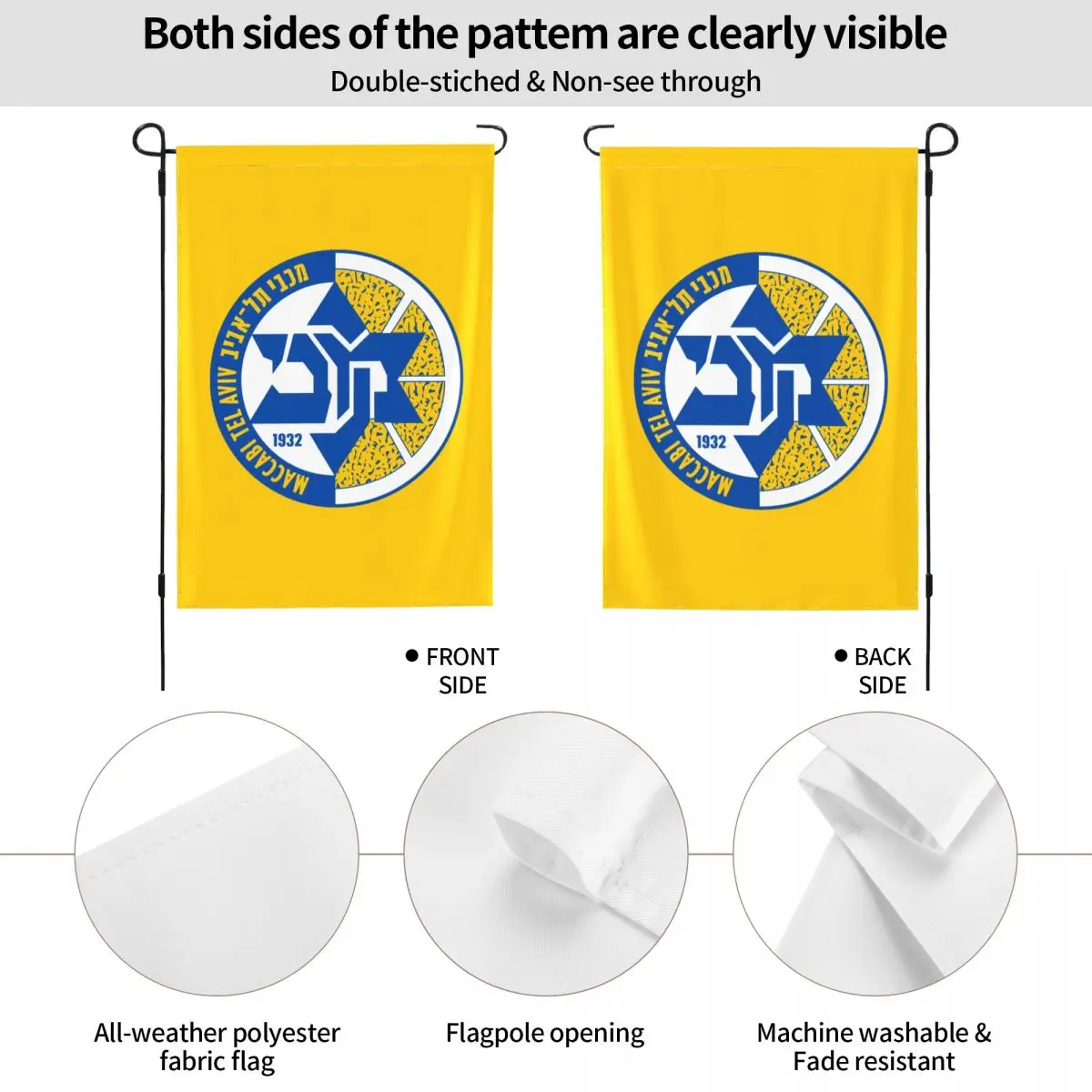 Maccabi Tel Aviv Basketball Garden Flag Double-sided Printing Decorative Flags Yard Banner Holiday Flag Party Outdoor Home signs