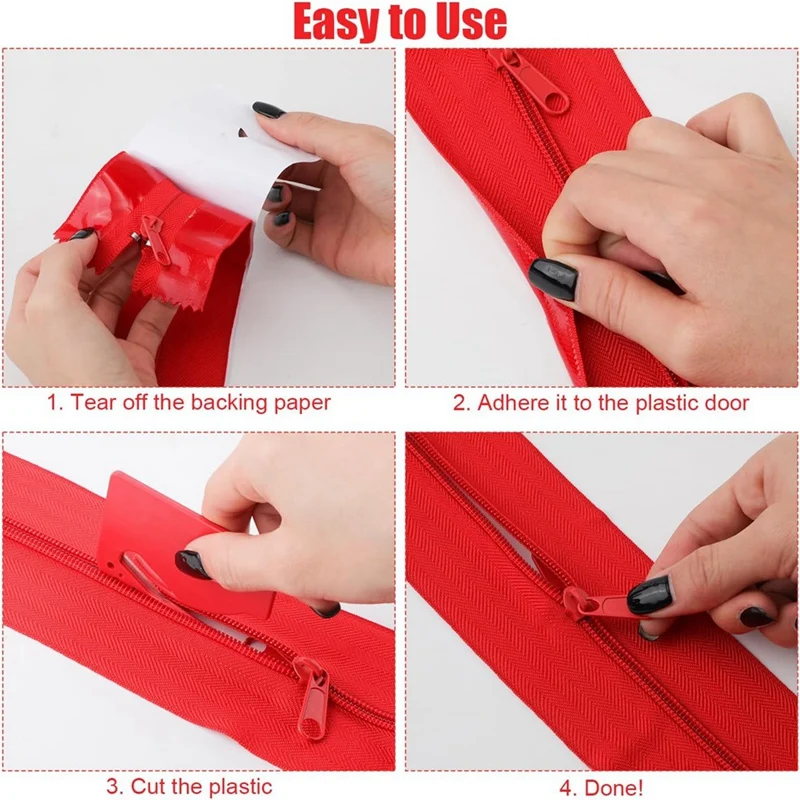 4Pcs Dust Barrier Zipper, 7Ft X 3In Self-Adhesive Tarp Double Zipper Instant Door Dust Protection With Sheeting Cutter