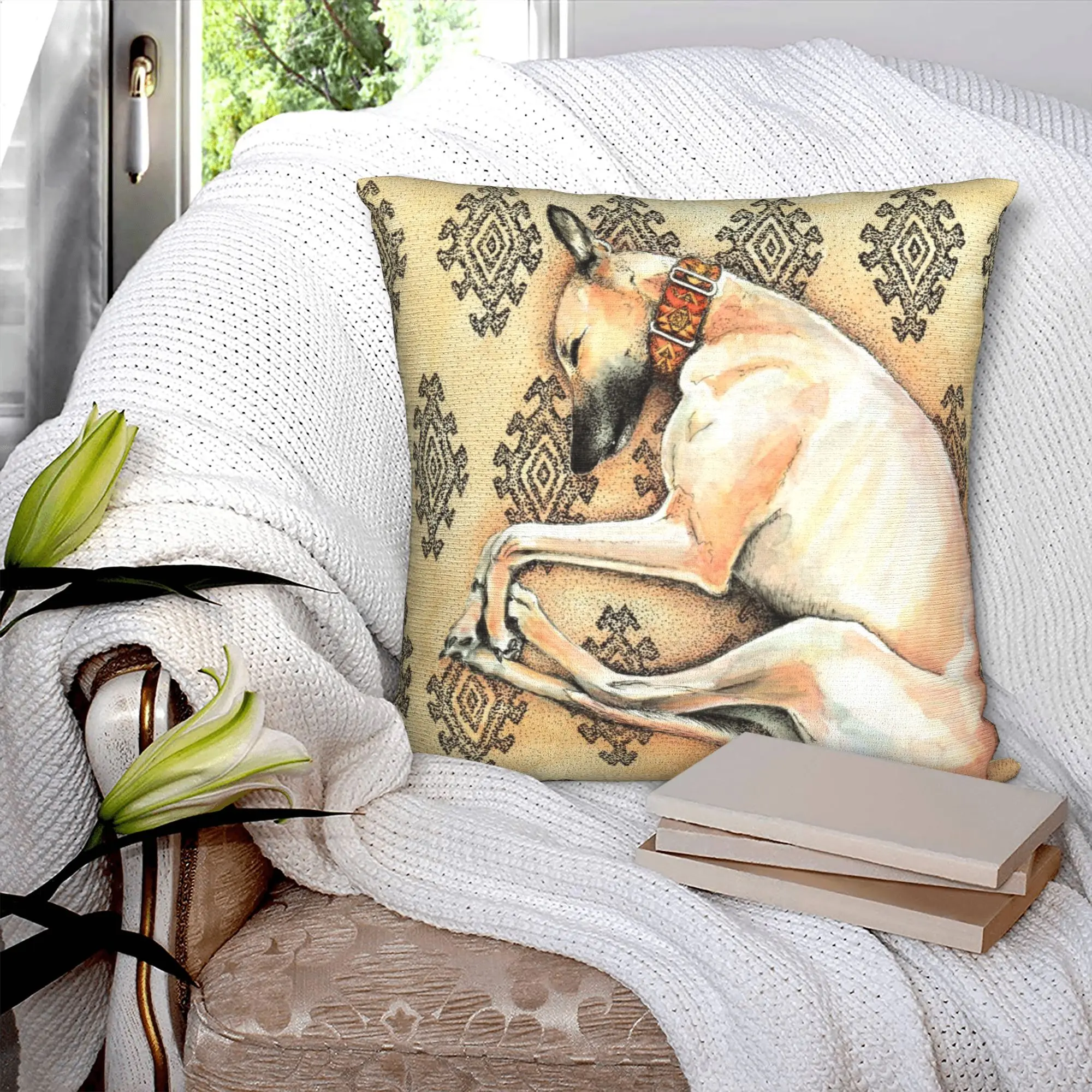 Sleeping Greyhound Cushion Cover 45x45cm Whippet Sihthound Dog Soft Luxury Pillow Case for Sofa