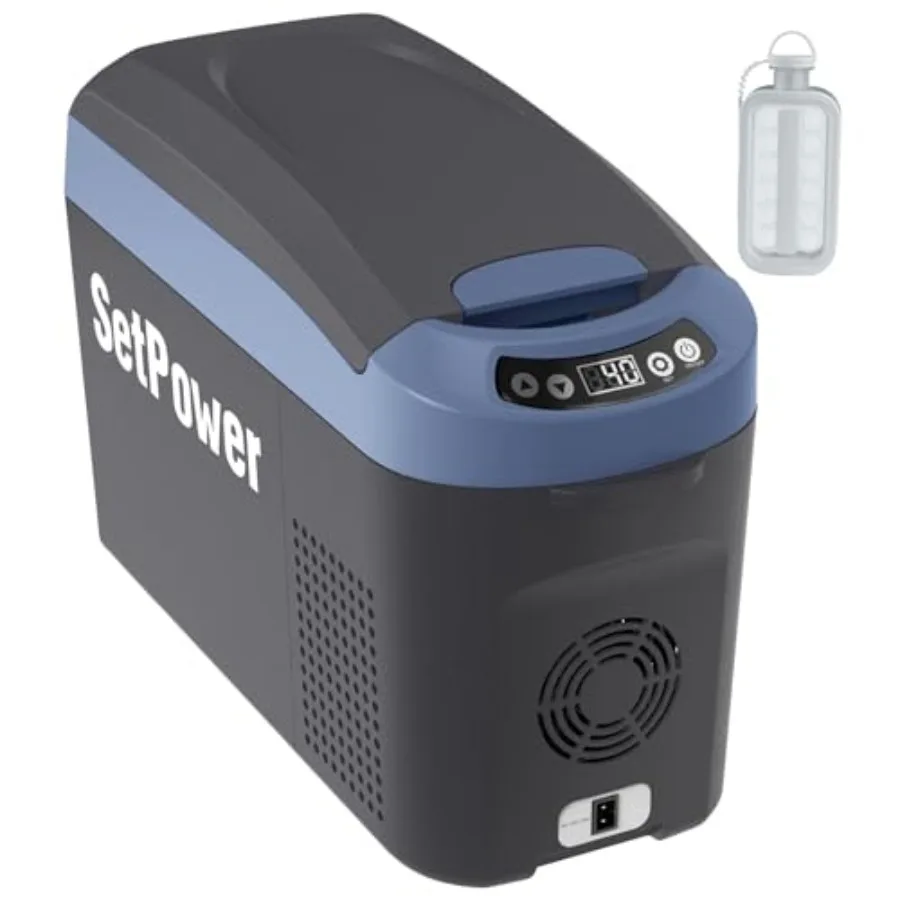 12V portable car refrigerator for camping, RV, and travel; 16-quart 15L electric cooler with aluminum interior, black finish, r