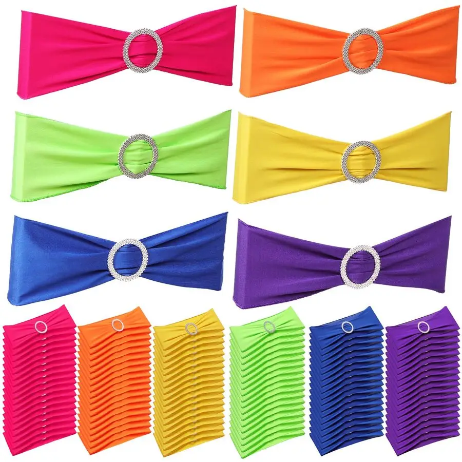 

60 цветных эластичных чехлов-накидок на стулья из спандекса с пряжкой для свадеб, мероприятий, мексиканских вечеринок и праздников