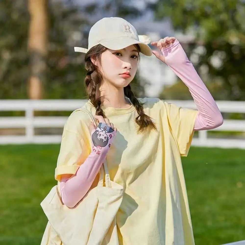 

Солнцезащитные рукава для велоспорта для женщин и девочек, летние, спортивные, охлаждающие, с мультяшным рисунком, из ледяного шелка, для защиты от солнца