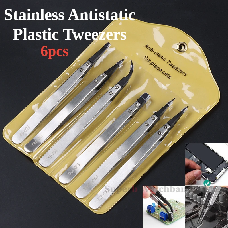 Watch Repair Tool for Watchmaker Straight Elbow Handle Stainless Antistatic Plastic Tweezers ESD-259 ESD-259A ESD-7A