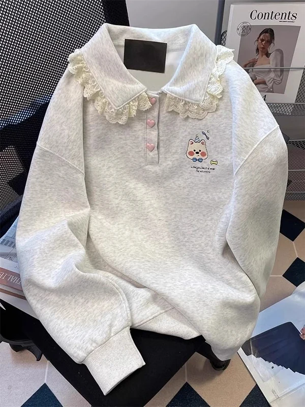 

Женский свитшот оверсайз с вышивкой в японском стиле, свободный крой, модный повседневный топ