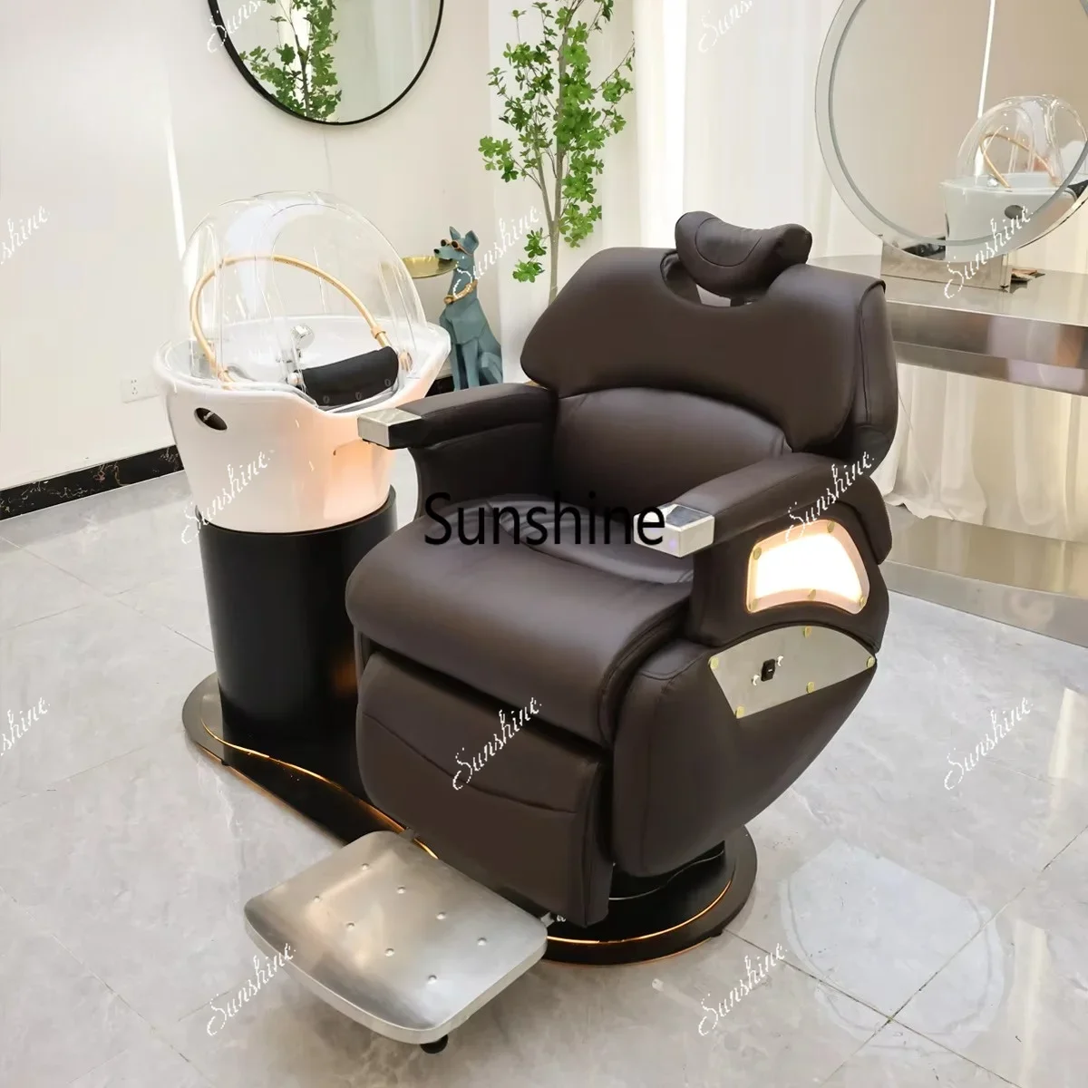 Beauty Full Body Massage Electric Shampoo Chair Wash Unit With White Bowl Basin Backwash Massage Shampoo Chair T*