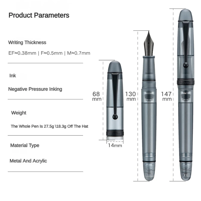 Imagem -06 - Acrílico Matte Black Fountain Pen Transparente Luxo Caligrafia Pen m f Nib Escola Material de Escritório Papelaria Asvine-v126