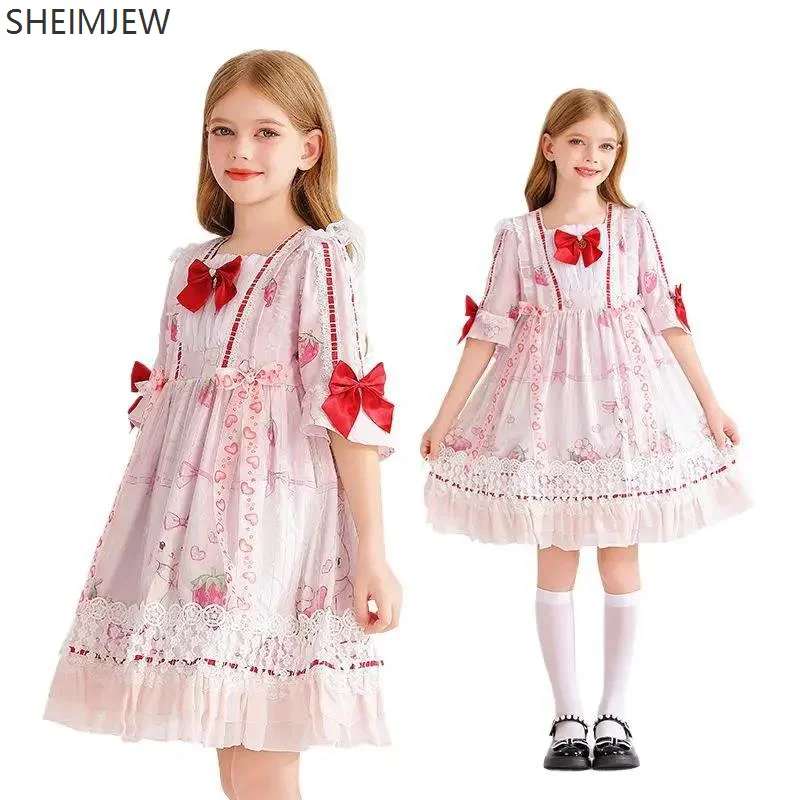 

Girls Lace Chiffon Dress Girls Role Play Strawberry Pink Lolita Lolita Costume Princess Dress Children's Clothing Baby Clothes