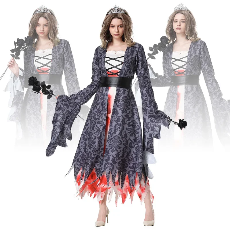 2026 Disfraz de Novia Zombi para Adultos, Vestido de Princesa con Manchas de Sangre de Vampiro para Cosplay de Halloween, Disfraces de Escenario para Fiestas de Carnaval
