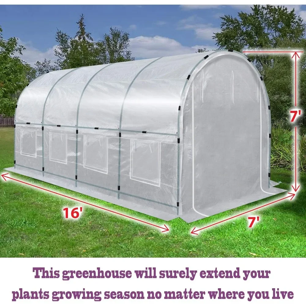 Large Walk-in Plants Greenhouse Portable Garden Green House Hot House w/Combined Cover-White (16'x7'x7.2')